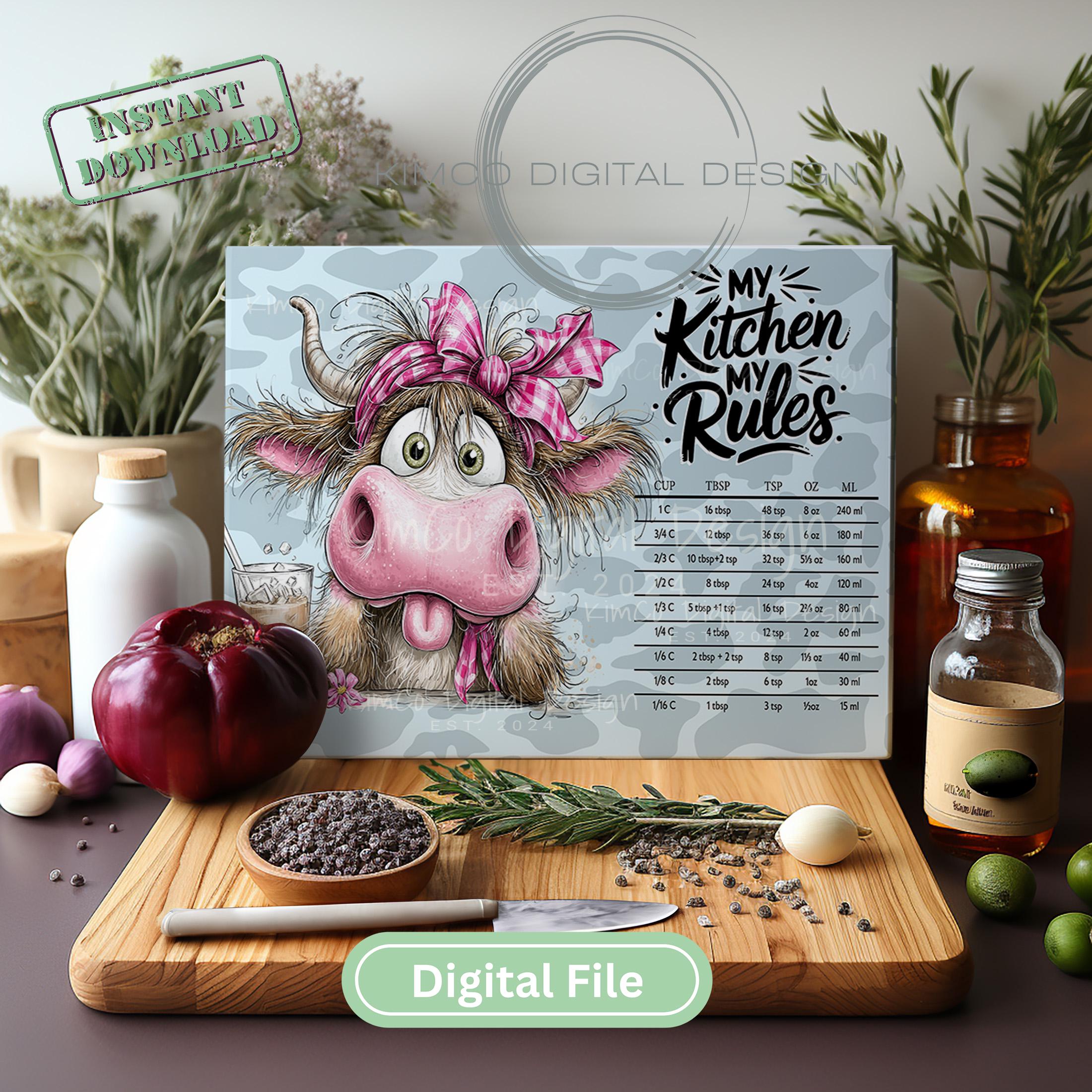 Conversion Chart Fun Funny Cow Kitchen Conversion Chart PNG – “my Kitchen My Rules” Glass ...