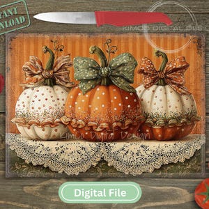 Coquette Pumpkins PNG, Vintage Polka Dot Höstglas Sublimeringsskärbräda Design, Bondgårdshöstdekor Värmeplatta, Skärbrädefil