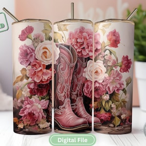 Cowgirl Boots Tumbler Wrap PNG, Sublimation Digital Download Rustic 20oz Skinny Tumbler Design Instant Digital Download Only Country Western