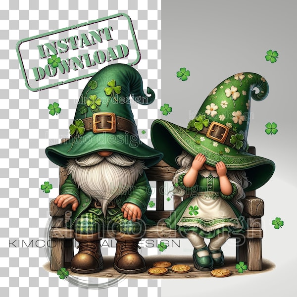 Watercolor St. Patrick's Couple Gnomes PNG, St. Patrick's Day Clipart, Couple gnome clipart, Sublimation png Instant Download