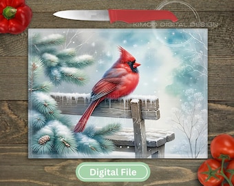 Christmas Cardinal Cutting Board PNG for Sublimation on Glass Cutting Boards DIGITAL Download Rectangle Resizable (16x12)