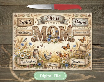 She is Mom Cutting Board PNG, Farmhouse Kitchen, Sublimation Digital Download
