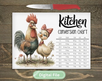 Tabla de cortar pollo estilo granja, tabla de conversión de cocina PNG (descarga digital)