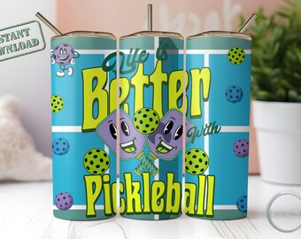 Pickleball Tumbler Wrap PNG Design, Pickleball Tumbler Wrap 20 oz Skinny Tumbler Sublimation, Instant Digital
