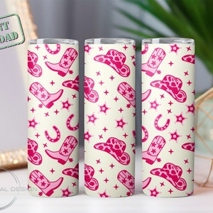 Cowgirl Pink Boots Western 20 oz Skinny Tumbler Sublimation Design Digital Download PNG Instant DIGITAL File