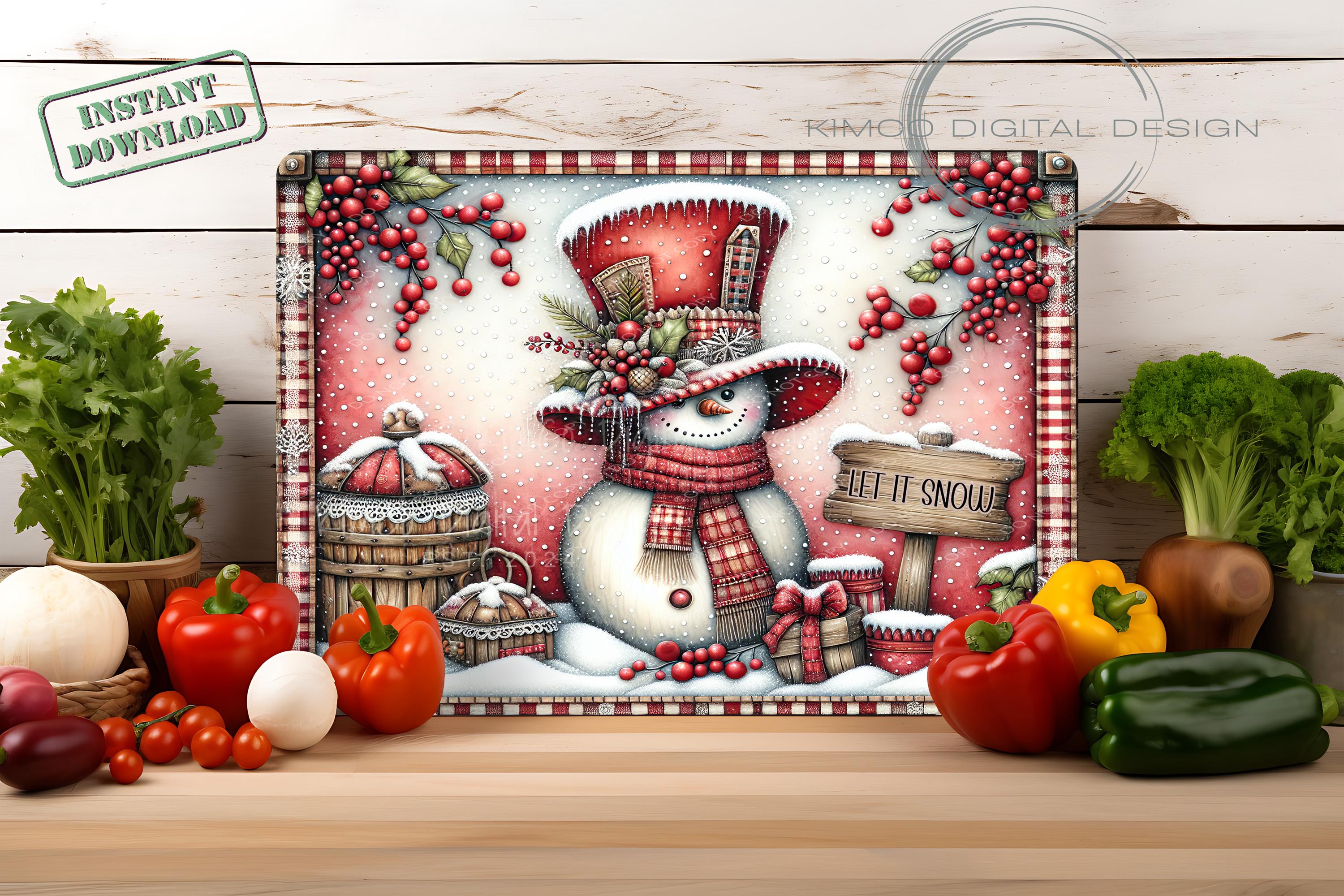 Snowman Glass Cutting Board PNG • “let It Snow” Rustic Farmhouse ...