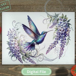 Hummingbird  Sublimation Cutting Board Design Download, Floral Cutting Board PNG,  Cutting Board Printable PNG, digital file download png