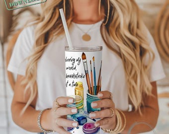 Watercolor Artist Tumbler PNG | Art Teacher Sublimation Design | 20oz Skinny Tumbler Wrap | Instant Download