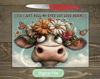 Funny Cow Glass Cutting Board Sublimation Design, Farmhouse Kitchen Decor (Digital Download)