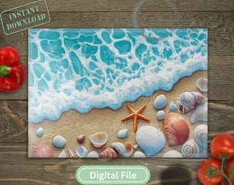Ocean Wave Glass Cutting Board PNG | 16x12 Sublimation Design |  Beach Kitchen Decor |  Epoxy Resin Style | Digital Download