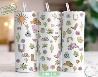 Western Tumbler Wrap Png, 20oz Skinny Sublimation Tumbler Design, Western Sublimation Design Png, Watercolor Country Tumbler Png Download