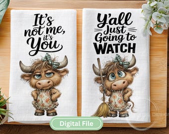 Grappige koe theedoek png-bundel | Sarcastische boerderijkunst (digitale download)