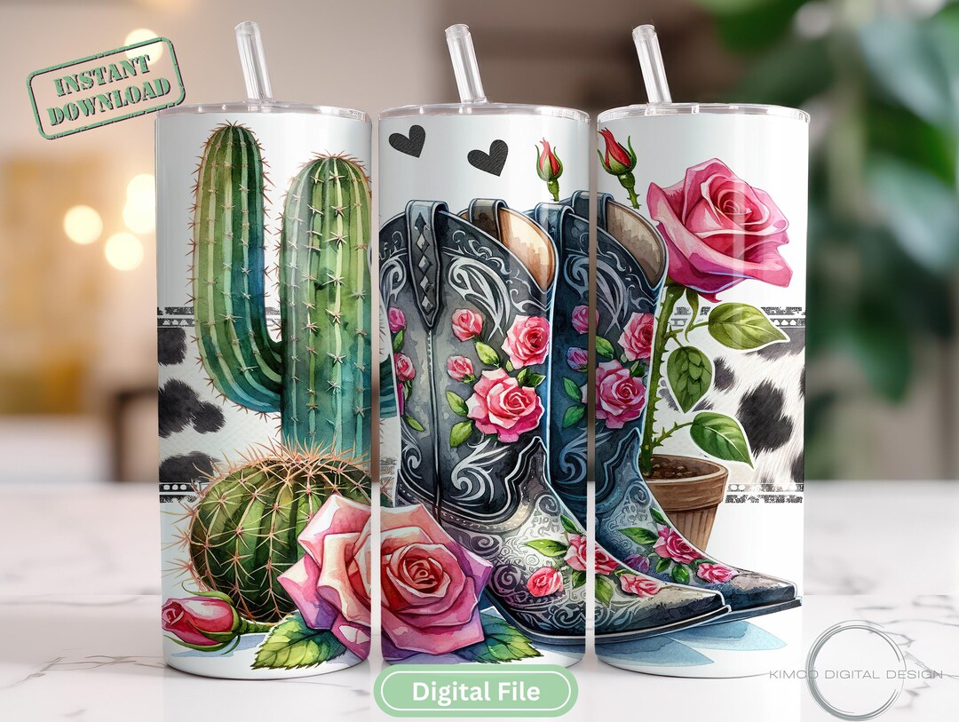Western Cowgirl Tumbler Wrap PNG | 20oz Skinny Sublimation Design ...
