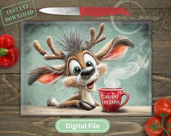 Rendierkerstsnijplank PNG - keukendecoratie voor de feestdagen (digitale download)