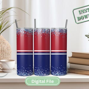 Red and Blue Glitter 20 Oz Sublimation Tumbler Wrap PNG Design, Tumbler Design Digital Instant Download File