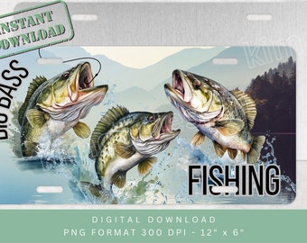 Fishing License Plate Fisherman Sublimation Design Instant Digital Download Car License Plate Design PNG