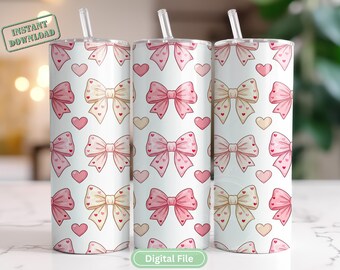 Coquette Valentine Tumbler Wrap, Pink Hearts Bow (Digital File)