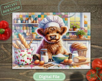 Glass Cutting Board PNG Sublimation Design, Highland Cow Farmhouse Kitchen Design, Chopping Board png, Country Kitchen Board Sublimation png