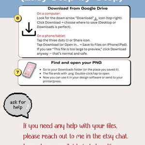 Puede incluir: Una gu&iacute;a de descarga digital con instrucciones sobre c&oacute;mo descargar un archivo. La gu&iacute;a incluye pasos para descargar desde Google Drive en una computadora o tel&eacute;fono/tableta. Tambi&eacute;n proporciona instrucciones sobre c&oacute;mo encontrar y abrir un archivo PNG.