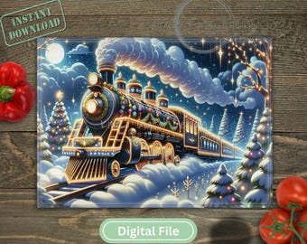 Christmas Train Sublimation Cutting Board Design, Cute Christmas Cutting Board PNG, Cutting Board File Digital File, Kitchen Decor Gift png