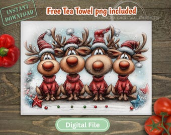 Kerstrendier glazen snijplank png, grappige vakantie sublimatie ontwerp, kerstmuts rendier keuken decor digitaal bestand