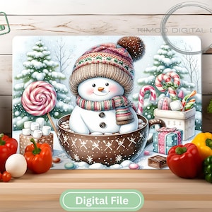 Snowman Christmas Sublimation Cutting Board Design - Sublimation Digital File - Holiday Kitchen Decor - Instant Download