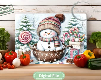 Design per tagliere natalizio con pupazzo di neve in sublimazione - File digitale per sublimazione - Decorazione natalizia per la cucina - Download immediato