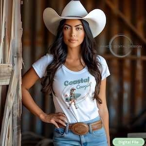Coastal Cowgirl PNG, Western Beach Sublimation, Cowgirl Surf Shirt Design, Retro Rodeo Aesthetic, Digital Download