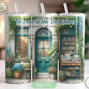 Take Me to the Bookstore 20oz Skinny Tumbler Wrap, Book Lover Tumbler PNG, Cozy Bookshop Aesthetic, Seamless Sublimation Design Instant File