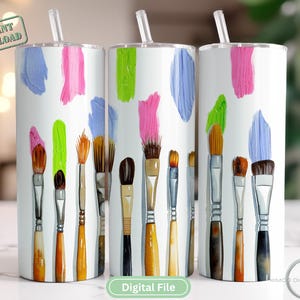 Emballage pour gobelet coup de pinceau • Gobelet fin 20 oz PNG • Sublimation artistique transparente • Pinceaux aquarelle téléchargement numérique