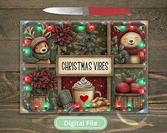 Christmas Vibes Glass Cutting Board PNG, Christmas Hot Plate PNG, Cozy Christmas Chopping Board for Sublimation DIGITAL Download