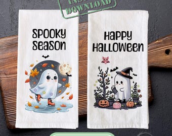 Leuke ontwerpen voor halloween-keukenhanddoeken, spooksublimatie (digitale png-download)