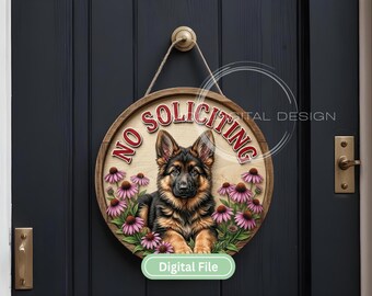 German Shepherd No Soliciting Door Sign PNG, Sublimation Design (Digital Download)