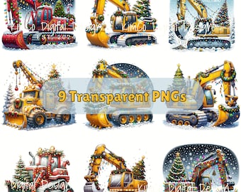 I Dig Christmas PNG, Excavator Sublimation, Digital Download Christmas Kids Gifts PNG Construction Trucks Sublimation png set of 9 files