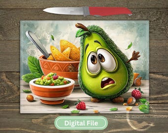 Funny Avocado Cutting Board PNG, Cute Guacamole Kitchen Art, Humorous Veggie Sublimation Design, Glass Cutting Board PNG DIGITAL Download