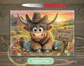 Highland Cow Farm Sign PNG, Rustic Country Sublimation Design (Digital Download)