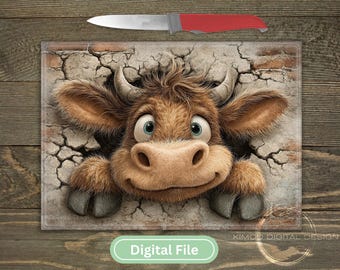 Highland Cow Cutting Board PNG, Farmhouse Kitchen Decor (Digital Download)
