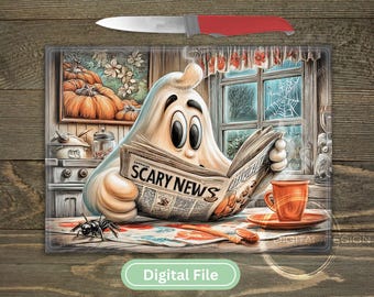Funny Halloween Cutting Board PNG | Halloween Ghost Design for sublimation on Glass Cutting Boards or Printable Wall Art DIGITAL File