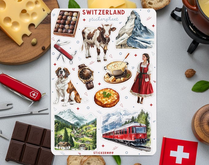 Switzerland Sticker Sheet | Planner, Travel Journal, Scrapbook | Alps ...