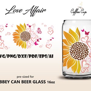 Love Affair • 16oz Libbey Glass Can Wrap Svg Eps Dxf Ai Pdf Png Pliki do pobrania cyfrowego dla Cricut, Silhouette Valentine Cup Love SVG