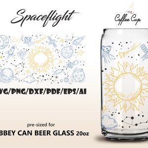 Voo espacial • 20 onças Libbey Glass Can Wrap Svg Eps Dxf Ai Pdf Png Arquivos de download digital para Cricut, Silhouette Valentine Cup Love SVG