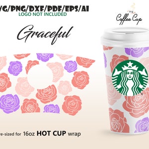 Gracieux • 16 oz Hot Cup design complet pour Starbucks Cup Svg Eps Dxf Pdf Ai Png Cricut Silhouette coupe fichier Téléchargement numérique Saint-Valentin Svg