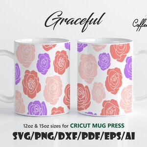 Gracieux • Cricut Mug Press 12oz & 15oz Template Svg Eps Dxf Ai Pdf Png Fichiers de téléchargement numérique pour Cricut, Silhouette Valentine Mug Love SVG