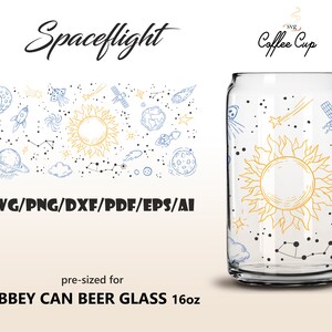Vuelo espacial • 16oz Libbey Glass Can Wrap Svg Eps Dxf Ai Pdf Png Archivos de descarga digital para Cricut, Silhouette Valentine Cup Love SVG