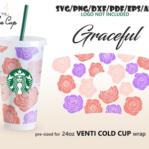 Gracieux • 24oz Venti Cold Cup conception d'enveloppe complète pour Starbucks Cup Svg Eps Dxf Pdf Ai Png Cricut Silhouette Cut fichier Digital Download Floral
