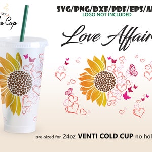 Love Affair • 24oz Venti Cold Cup w pełni owinięty bez otworu projekt do Starbucks Cup Svg Eps Dxf Pdf Ai Png Cricut Silhouette Plik cyfrowy do pobrania