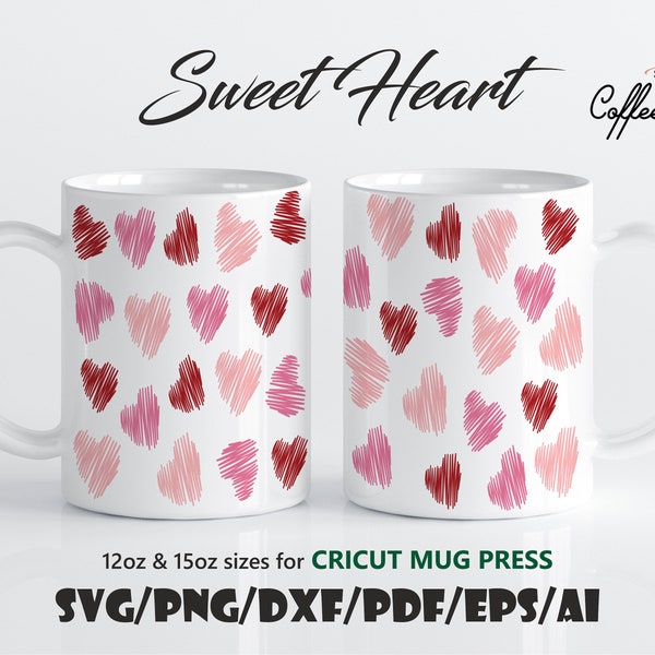 Sweet Heart • Cricut Mug Press 12oz & 15oz Template Svg Eps Dxf Ai Pdf Png Digital Download files Cricut, Silhouette Valentine Mug Love SVG