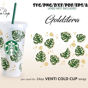 Goldstera • Diseño de envoltura completa Venti Cold Cup de 24 oz para Starbucks Cup Svg Eps Dxf Pdf Ai Png Cricut Silhouette Flower Cut archivo Descarga digital