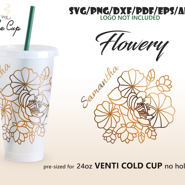 Flowery • 24oz Venti Cold Cup full wrap no hole design for Starbucks Cup Svg Eps Dxf Pdf Ai Png Cricut Silhouette Cut file Digital Download