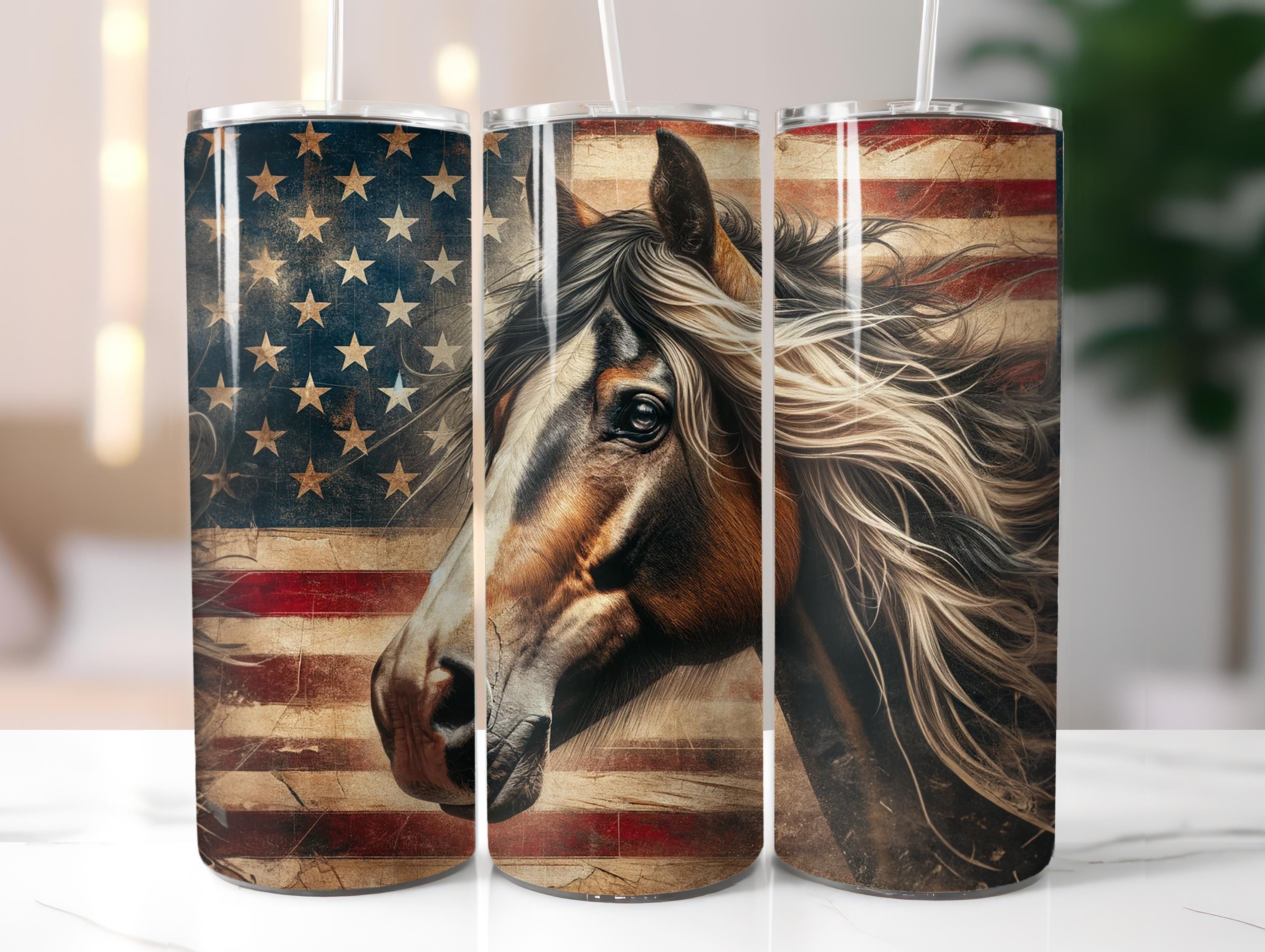 Patriotic Horse Tumbler: Sunflower American Flag Insulated Cup - Etsy